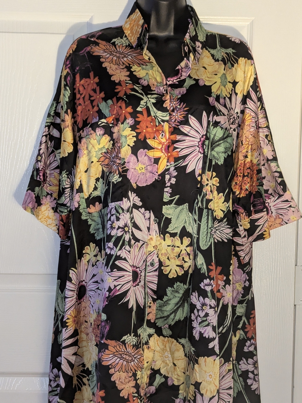 GiGiO USA Floral Button Front Shirt Dress Black Multi Size Medium